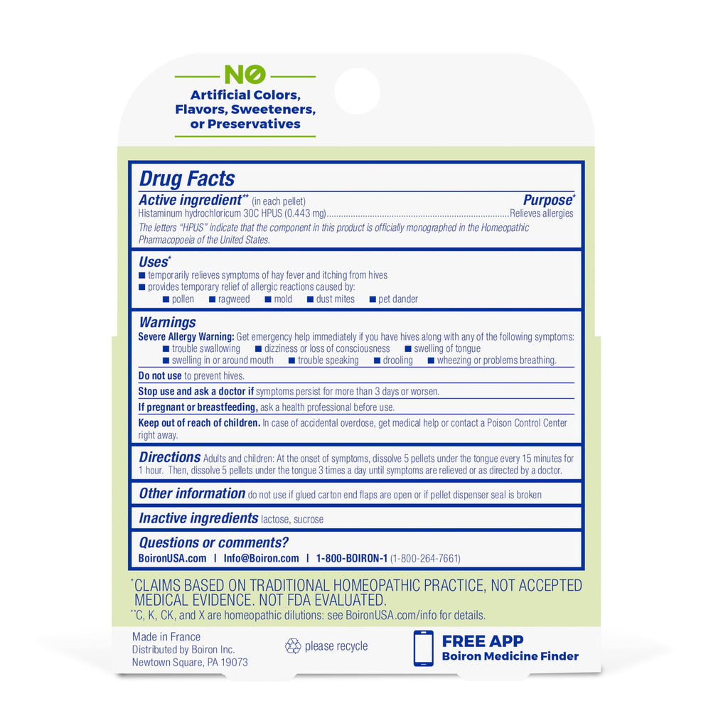 Boiron Histaminum Hydrochloricum 30C Homeopathic Medicine for Indoor or Outdoor Allergy Relief, Hay Fever, and Hives - 3 Count (240 Pellets)