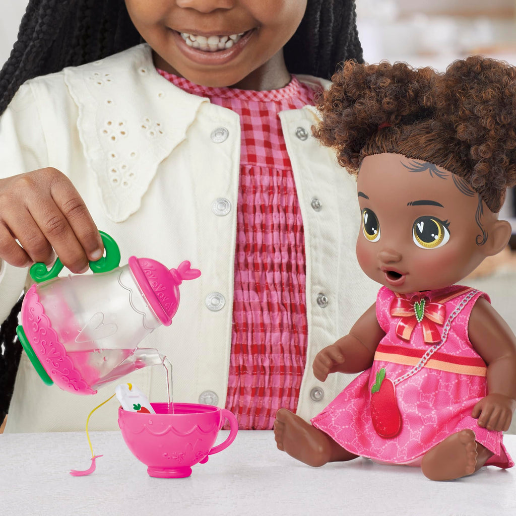 Baby Alive Bubbly Tea Party Berry Boo Doll with Teapot Accessories, Black Hair, 11 Inches, Toys for 3 Year Old Girls and Boys & Up