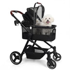 Foldable Dog Stroller, 3 in 1 Pet Stroller for Small Medium Dog Cat up to 50lbs, Detachble Portable Pet Bag, Storage Basket and One-Button Folding Frame