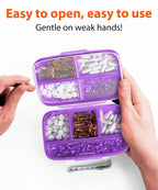 Travel Pill Organizer – Moisture-Proof Medicine Pill Organizer with Labels, 8 Compartment Pill Box Case for Vitamins & Supplements, Portable Pocket Pharmacy (Purple)