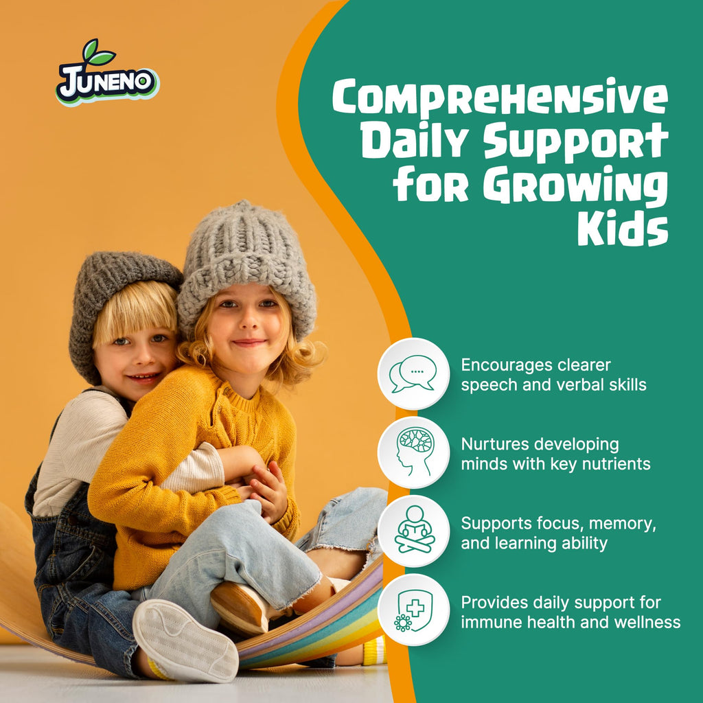 Juneno Speech Therapy Drops - Support Supplement for Kids with Communication Delay Language Brain Development Cognitive Function - Zeolite Vitamins B12 D3 C for Daily Wellness - Sugar Free Gluten-free