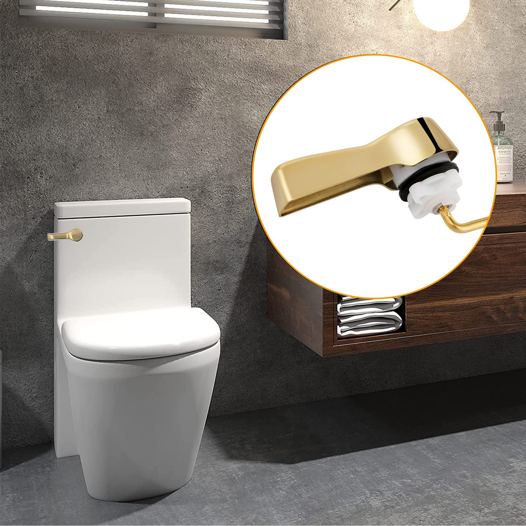 Hibbent Universal Metal Front Mount Toilet Handle Replacement Kit, Brass Toilet Flush Tank Lever with Stainless Steel Flapper Chains for Most Toilets, Shiny Gold