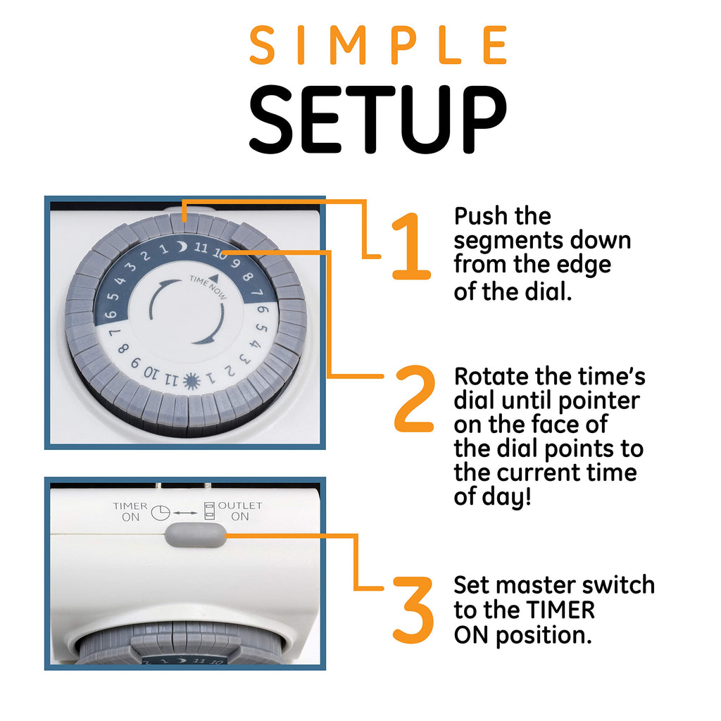 GE 24‑Hour Mechanical Outlet Timer Switch, Dual Grounded Plug‑in Control for Indoor Lighting, Lamps, Christmas Trees, Fans and Small Appliances (4 Pack), 66405