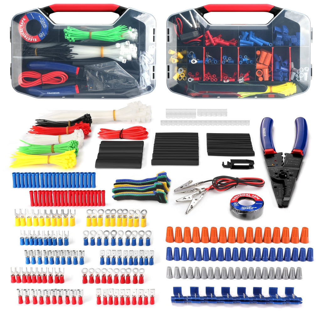 WORKPRO 582-Piece Heat Shrink Wire Connectors Kit, Electrical Wire Terminals, Electrical Repair Kit with Wire Cutter Stripper Crimping Tool