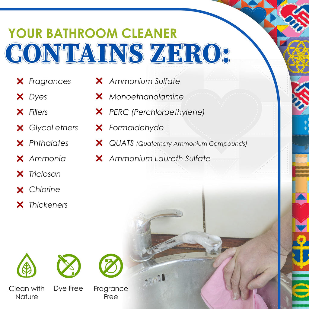Truly Free All Natural Non-Toxic Bathroom Cleaner Spray, Organic Bath & Tile Cleaning Solution for Toilet, Sink, Tub & Shower, Refillable 2-Pack with 16oz Bottle + 2 Refill Pouches
