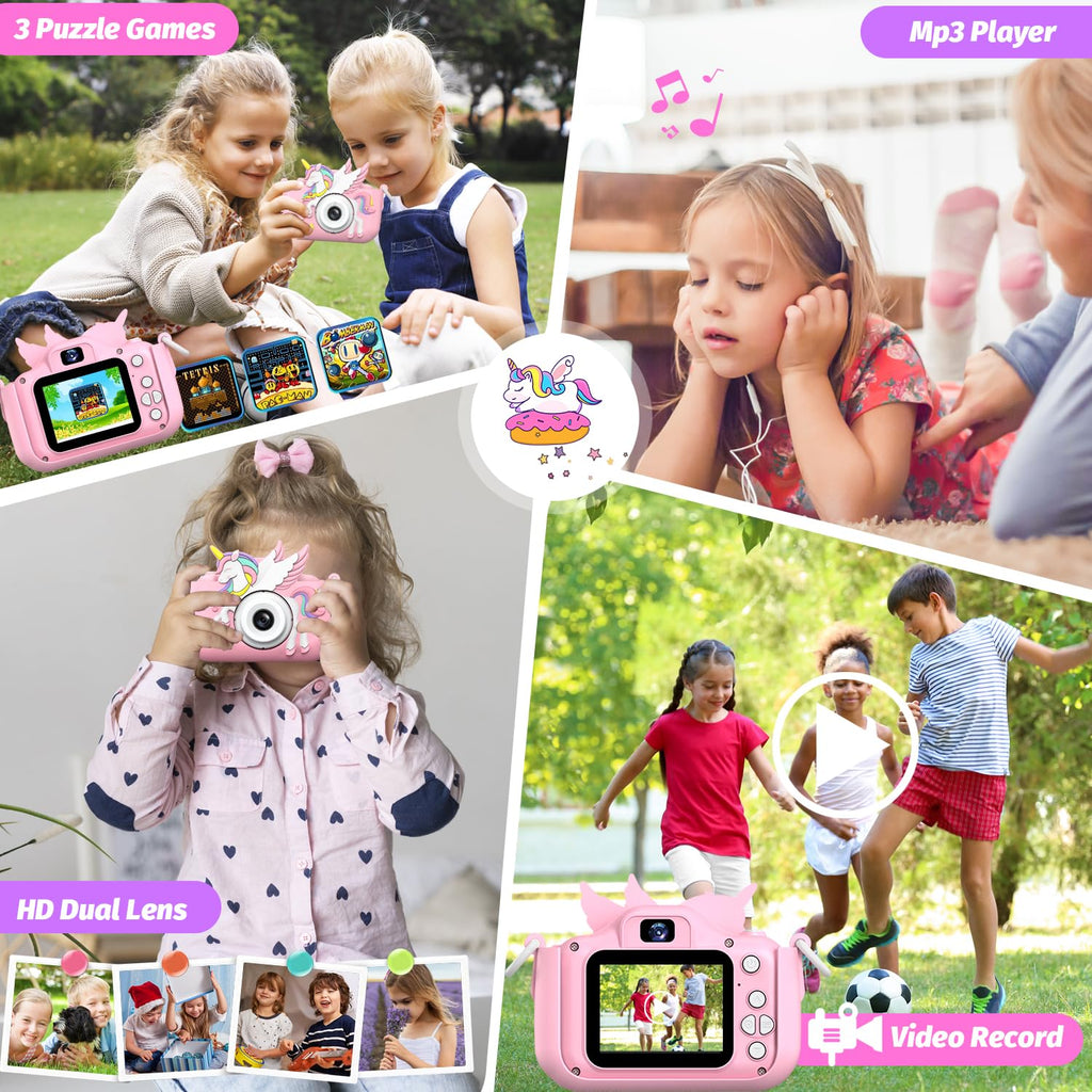 Upgrade Kids Camera for Boys Girls, Toddler Digital Selfie Camera with Cute Protective Cover and SD Card, Christmas Birthday Gifts Toys for 3 4 5 6 7 8 9 10 11 12 Years Old Little Girls and Boys