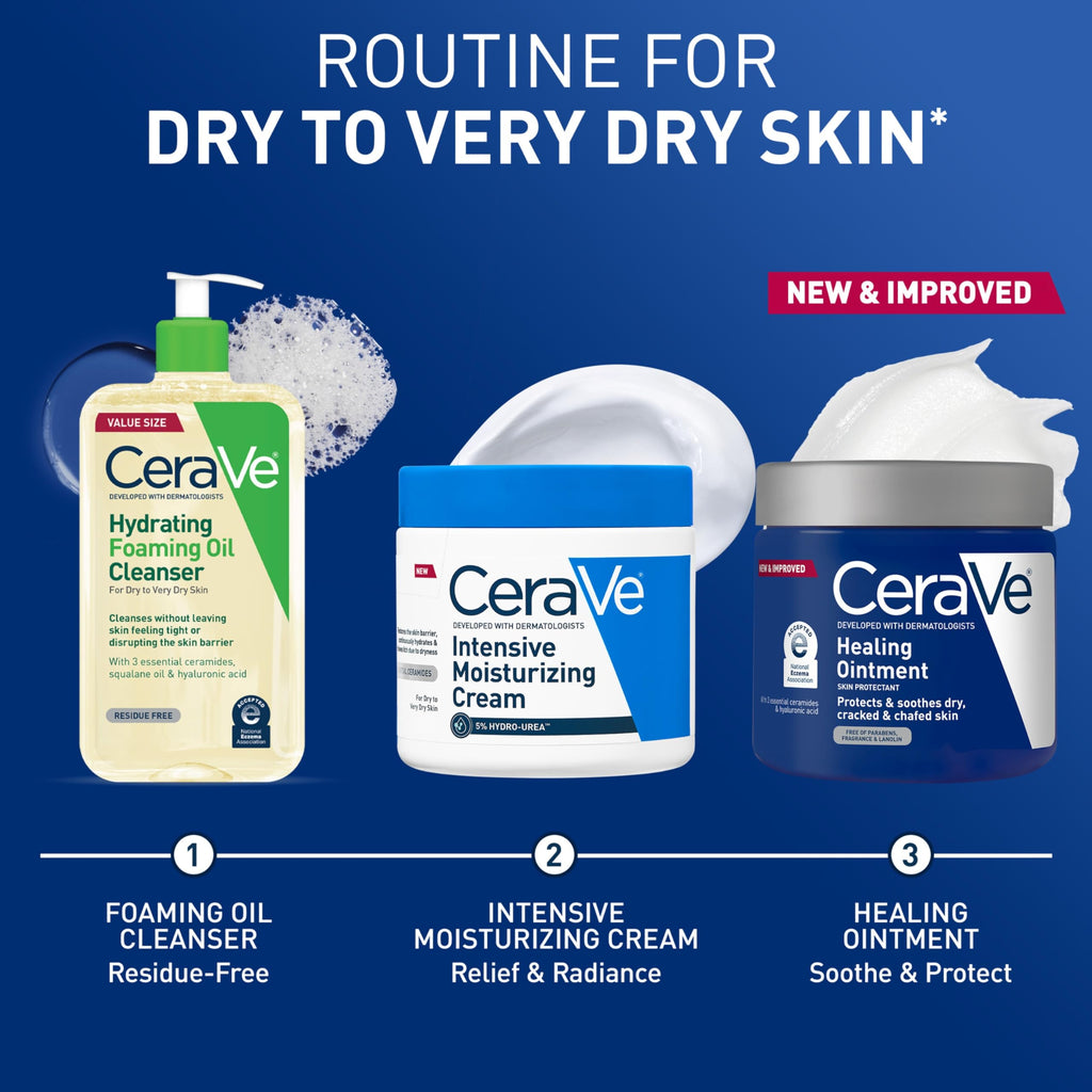 CeraVe Healing Ointment, Hydrating Skin Protectant With Petrolatum, Hyaluronic Acid & Ceramides, Face & Body Skin Barrier Repair For Cracked, Chafed, Dry Skin, Fragrance Free & Lanolin Free, 12 Oz