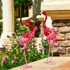 Kukooka 2Pcs Flamingo Garden Statues Metal Pink Flamingos Sculptures for Outdoor Backyard Decor Patio Lawn Porch Yard Decoration (Pink)