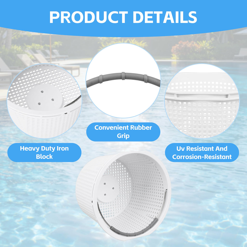 FSQLB 8" Pool Skimmer Basket Replacement for Waterway 542-3240 Renegade Skimmers | Built-in Weight, 316 Stainless Steel Handle with Rubber Grip (1 Pack)