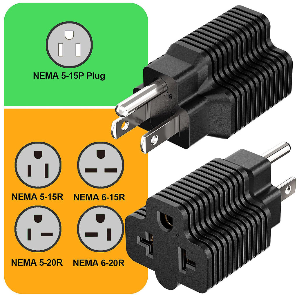 [3Pack] 4-in-1 15 Amp Household AC Plug to 20 Amp T Blade Adapter,5-15P to 5-20R,5-15P to 6-15R,5-15P to 6-20R, 4 in 1 AC Power Adapter,15A 125V to 20A 250V Adapter