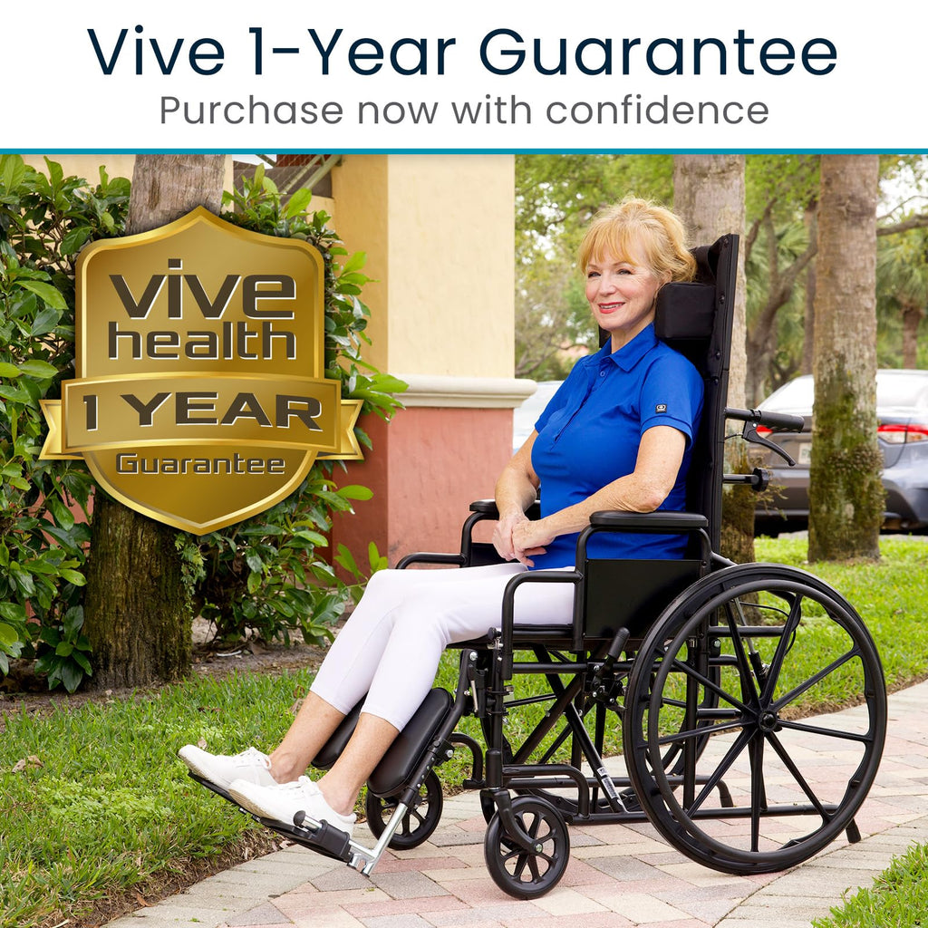 Vive Mobility Reclining Wheelchair with Elevating Leg Rests - Heavy Duty Recliner Wheel Chair for Seniors & Adults -Wide 18" Seat, up to 300lbs -High Back, w/Leg & Head Support -Comfortable Headrest