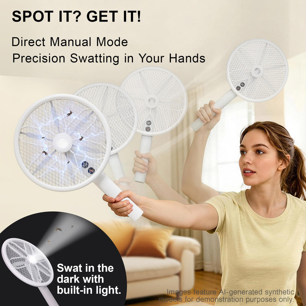 Rotating Head Electric Fly Swatter for Indoors with 16–40" Telescopic Handle, 4000V 2-in-1 UV USB Rechargeable Bug Zapper Indoor Outdoor, Fly Mosquito Zapper Killer Catcher Trap for Ceilings and Walls