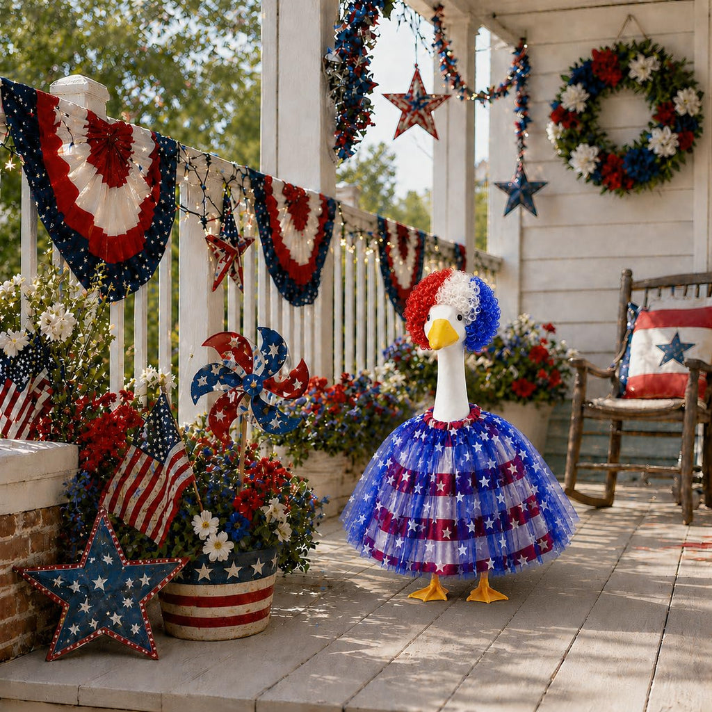 Allyix 4th of July Patriotic Porch Goose Outfits for 23 Inch Lawn Statue