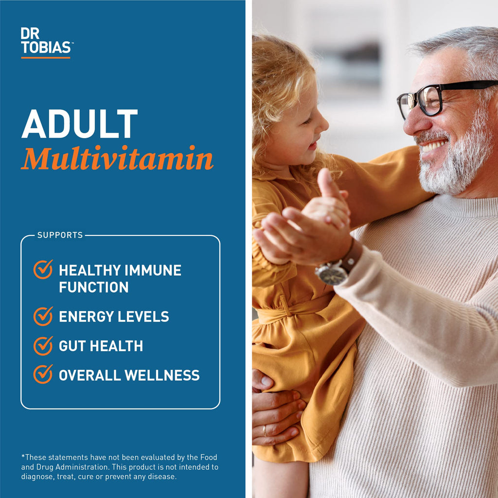 Dr. Tobias Adult Multivitamin for Women & Men, Immune Supporting Vitamins from 42 Fruits, Vegetables, Plus Probiotics, Vegan Multivitamins for Men & Women, Non-GMO, 180 Tablets, 60 Servings