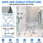 UGarden Folding Shower Chair Seat, 17.5" Stainless Steel Small Shower Chair for Inside Shower with Pad, 400lbs Portable Travel Shower Stool, Safety Anti-Slip Bath Chair for Seniors, Disabled, Gray