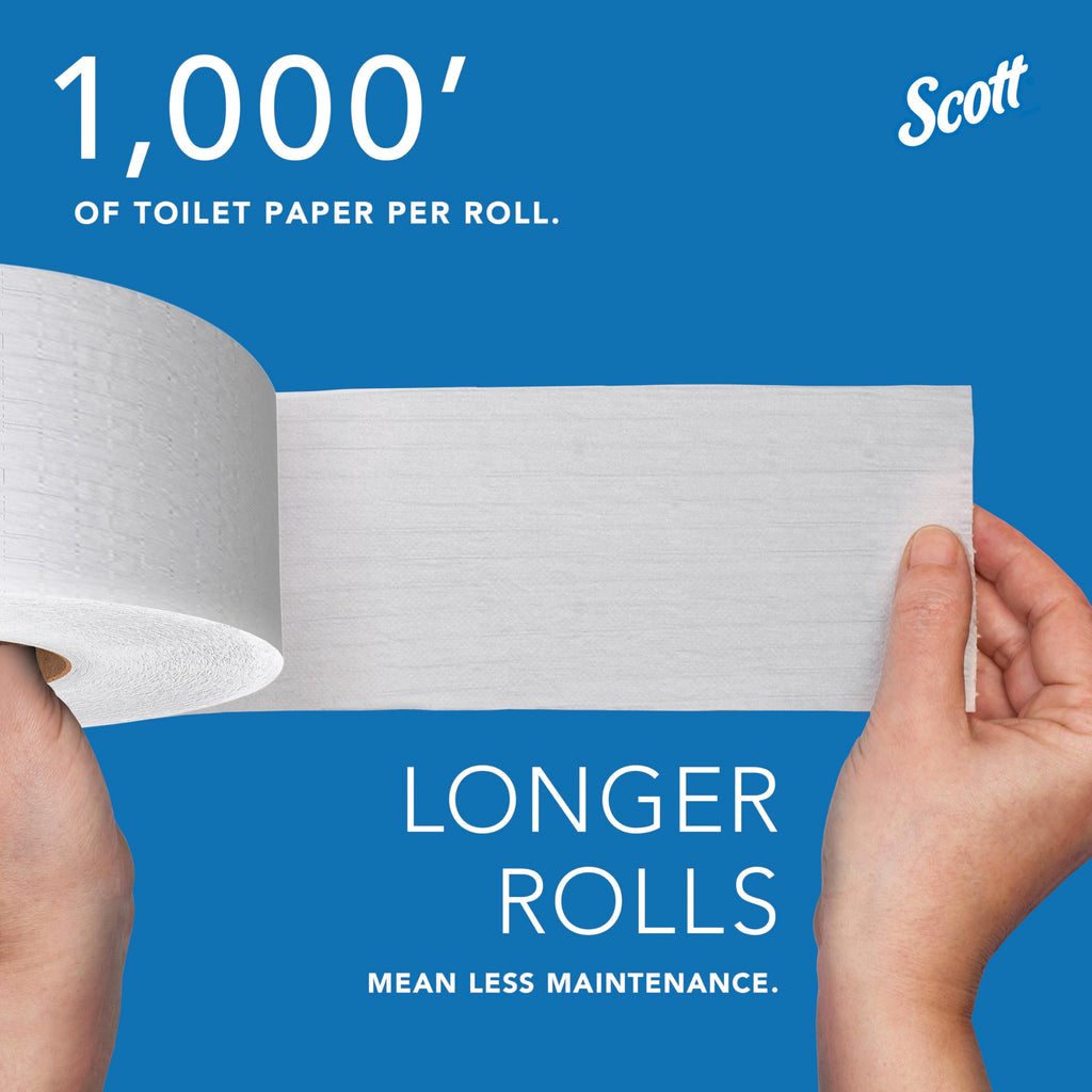 Scott Professional 100% Recycled Fiber High-Capacity Jumbo Roll Toilet Paper, Bulk (67805), 2-Ply, Septic Safe, White, Non-Perforated (12 Rolls at 1,000' Each, 12,000'/Case)