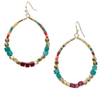 SPUNKYsoul presents "Zura" Bohemian Multi-Colored Cube Beaded Hoop Earrings for Women (Teal/Red/Cube)