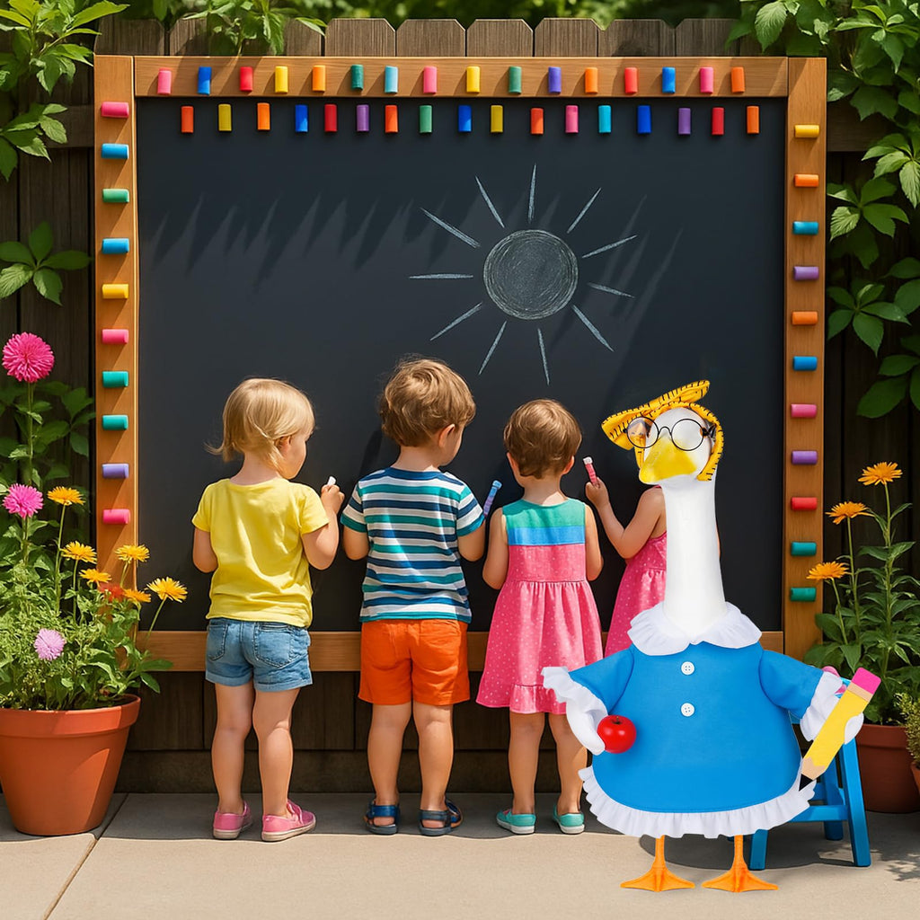 Vzuito Back to School Porch Goose Outfits 23"/ 17'' Lawn Goose Teacher Clothes Cemment Geese Costume Garden Yard School Classroom Decor