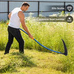 20'' Scythe Tool for Grass Cutting, Unique Curved Stainless Steel Pole, Adjustable Dual-hand Grip, Professional-Grade Blade, for Clearing Bushes, Vines, Fields, Ditches, Paths, Landscaping, 61in.