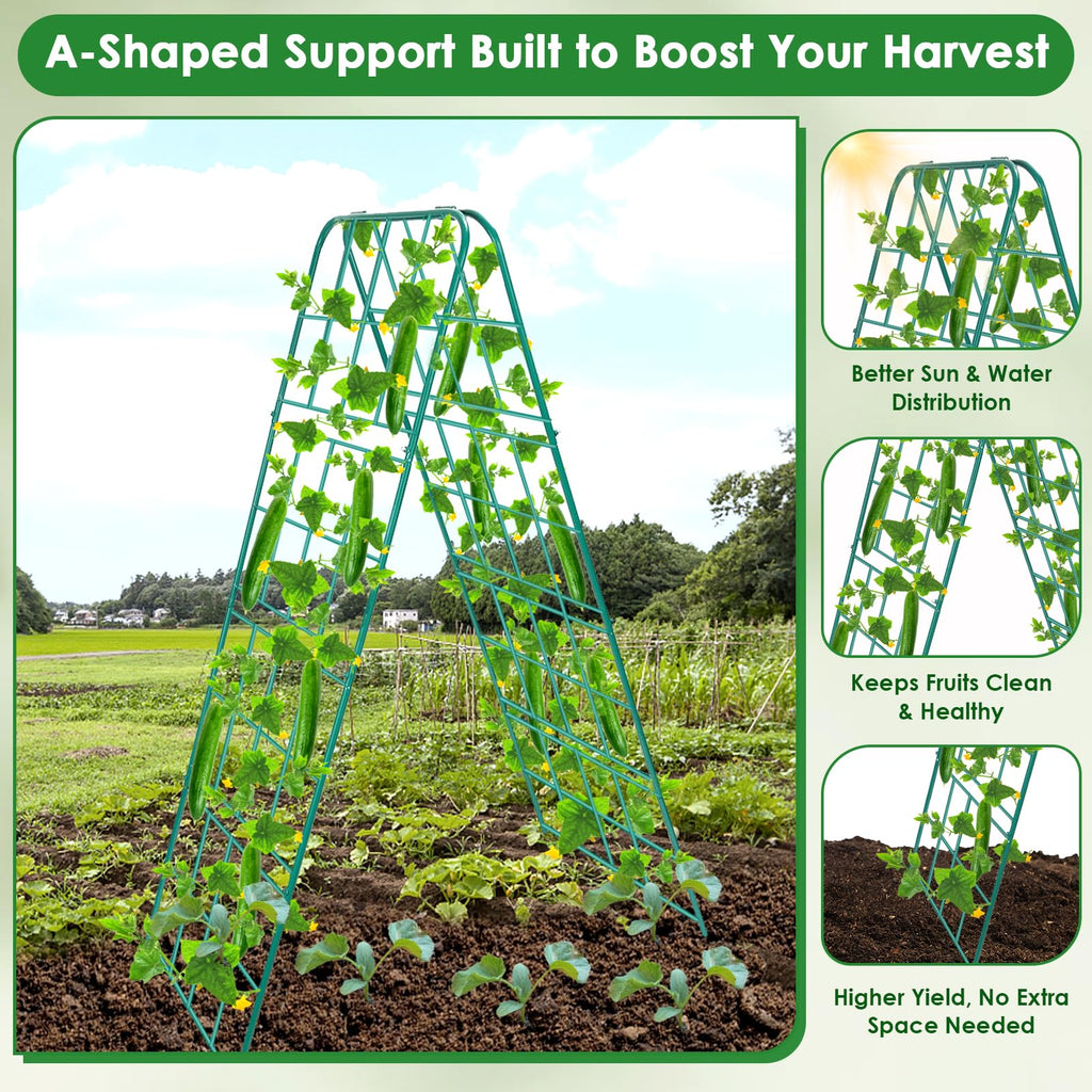 Heavy Duty Metal 50"x17" Cucumber Trellis for Raised Bed, A Frame Garden Trellis for Climbing Plants Outdoor, Plant Trellis Support for Tomato Bean Pea Grape Adjustable Vegetable Garden Trellis