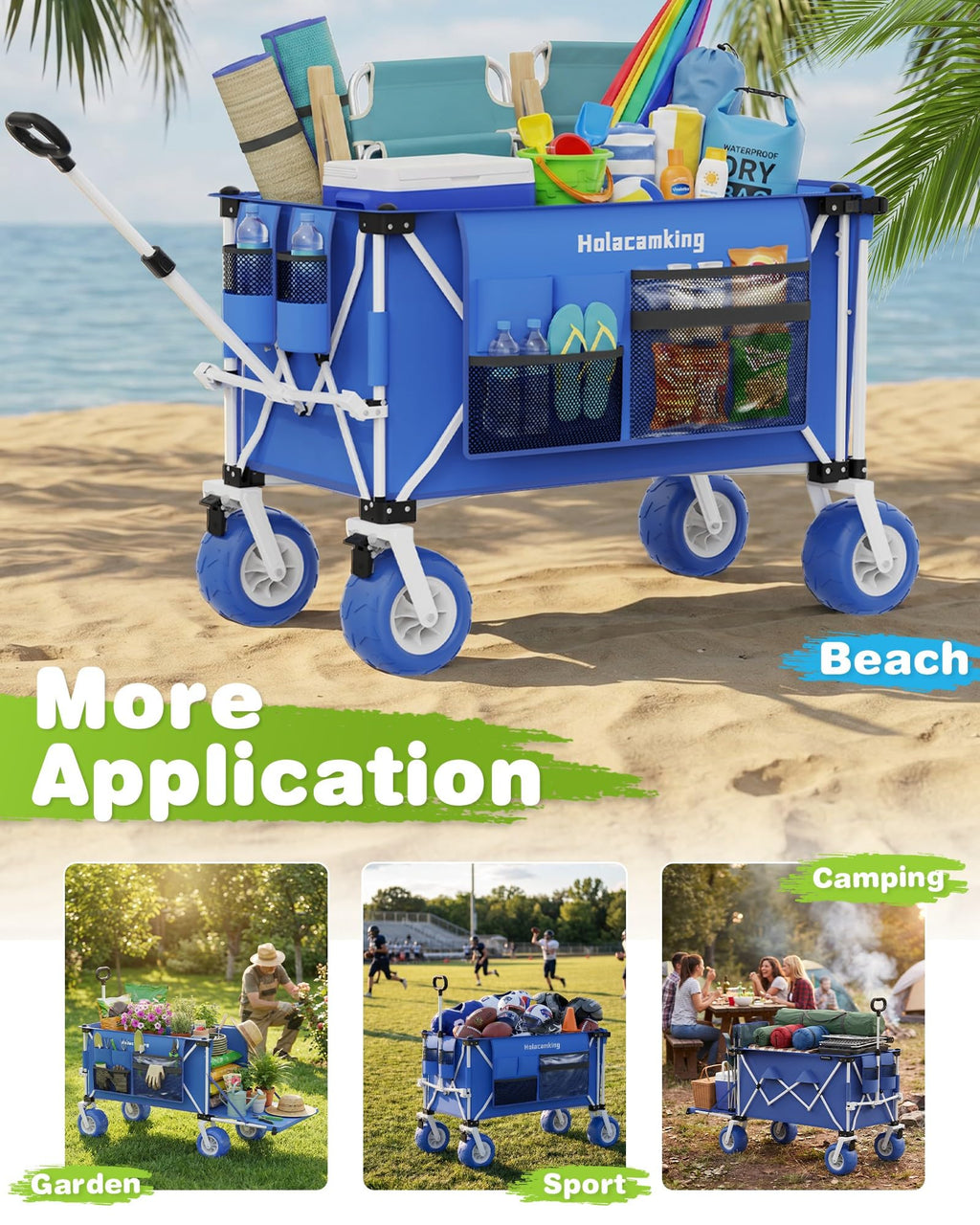 Holacamking 59"L Beach Wagon with 9×4" Big Sand Wheels, Expandable Tailgate