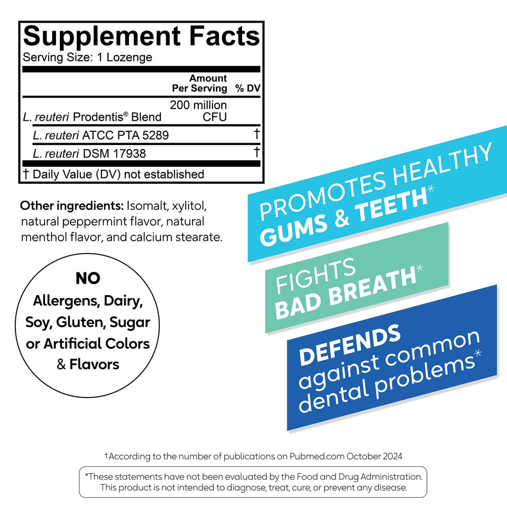 BioGaia Prodentis | Oral Probiotics | Promotes Healthy Gums & Teeth | Defends Against Bad Breath & Dental Problems | Improves Oral Health | Mint Flavored | 30 Dental Probiotic Lozenges