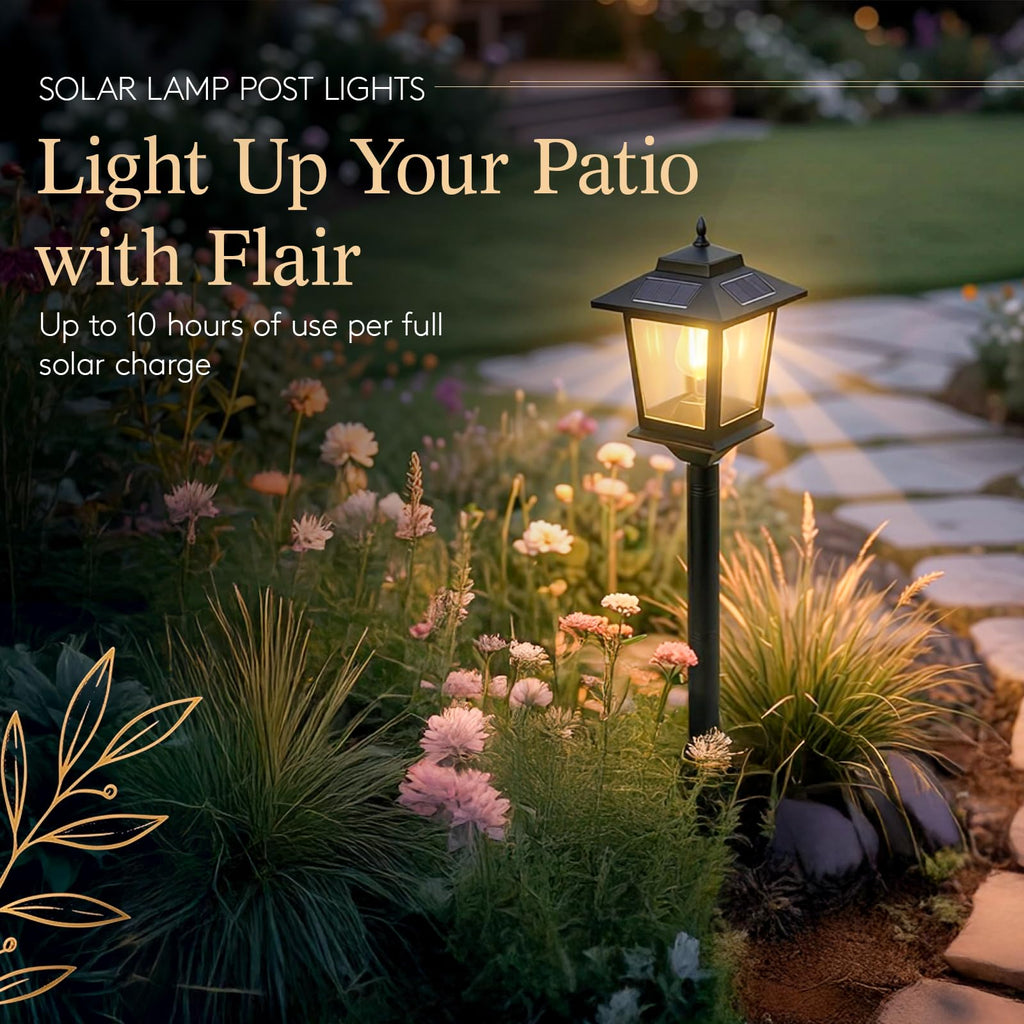 PASAMIC Solar Post Lights Outdoor, 2-Pack 63" Solar Lamp Posts Waterproof with 1 Replaceable Bulb, Warm White Dusk to Dawn Pole Lights for Garden, Patio, Pathway