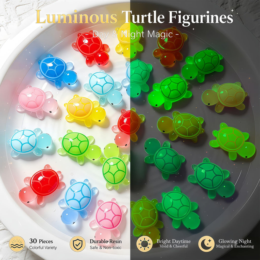 LIFCIUSO 30 Pcs Medium Glow in The Dark 3D Resin Turtles Miniature
