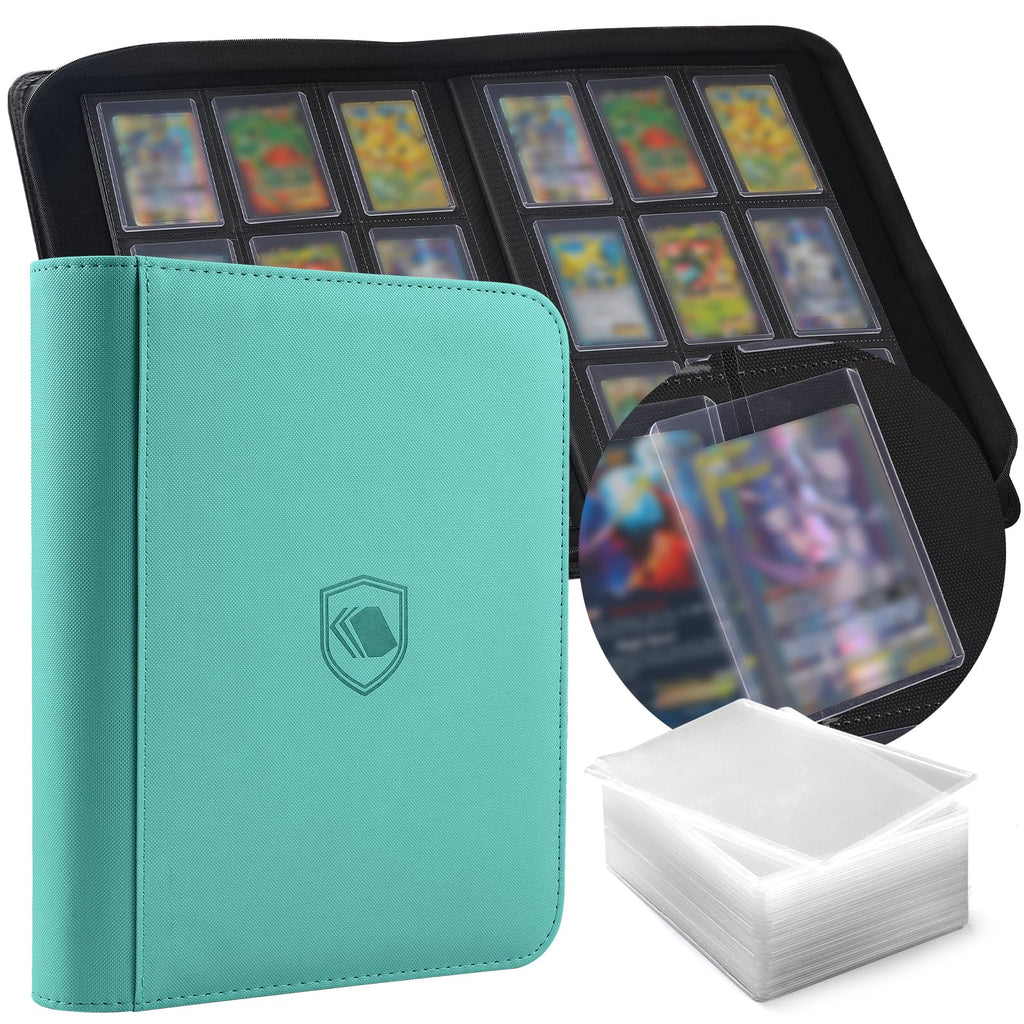 Toploader Binder, Holds 360 Toploaders, 100 Toploaders INCLUDED, 9-Pocket PU Cover Top Loader Binder for 3" x 4" Rigid Toploaders, Ringless Double-Sided Toploader Card Binder for TCG, Sport Cards