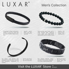 LUXAR Men’s Black Onyx Stone Bead Bracelets | Matte Black 8mm Stone | Minimalist, Designer Jewelry for Men (Black Leather, Medium)