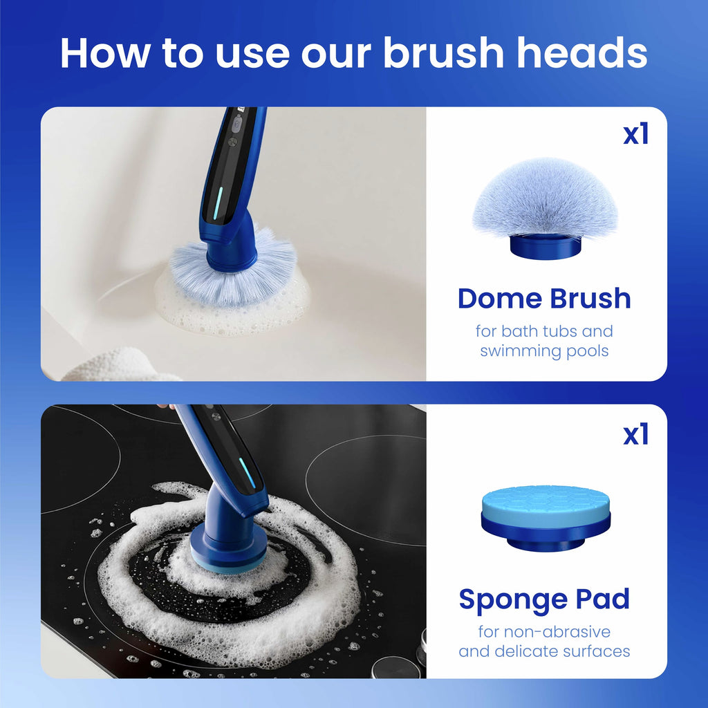 iKLYN 2026 Upgraded Electric Spin Scrubber: 120 Min Runtime, IPX7 Waterproof Cordless Power Scrubber, Adjustable Extension Handle, 8 Heads, 2 Speeds for Shower, Tub, Tile & Floor