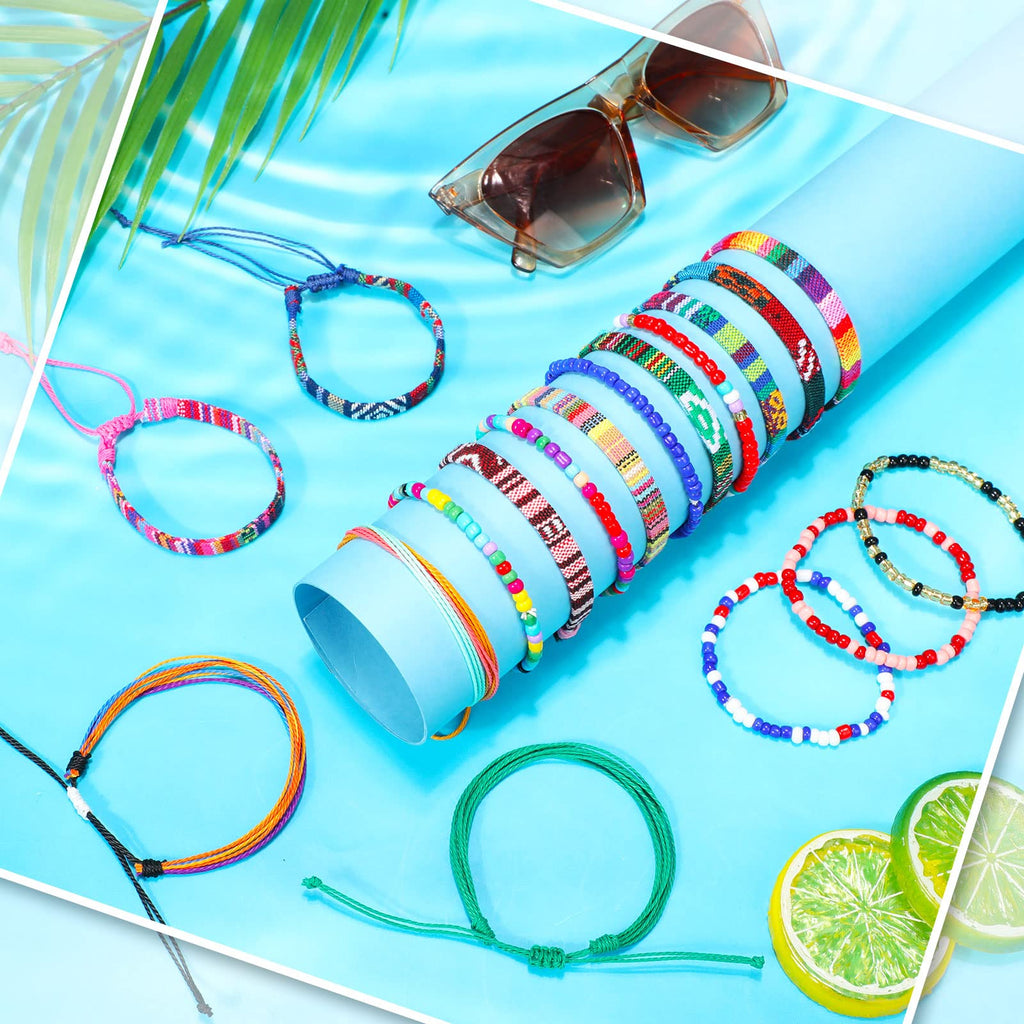 Yinkin 36 Pcs Surfer Bracelets for Men Unisex Christmas Women Surf Anklet Gift Sets Beach Handmade Beaded Anklet Colorful Rope Bracelet Bohemia Chain Boho Jewelry for Adult Teen