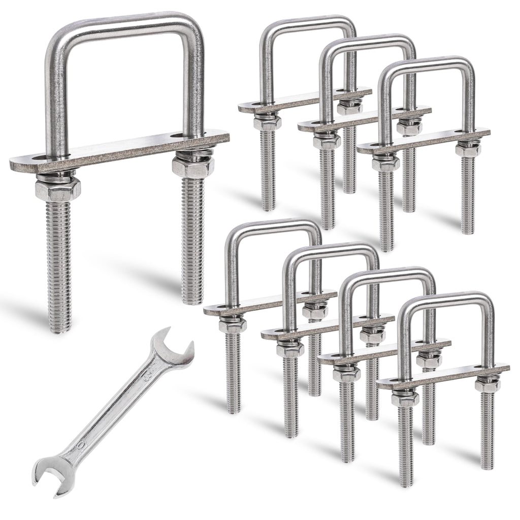 SRZTXU 8 Sets M8 Square U-Bolts,u-Bolts 1.5 inch Wide,304 Stainless Steel Square u-Bolts,with Nuts,Bolt Plate and washers (8, M8 x 40mm x 100mm)