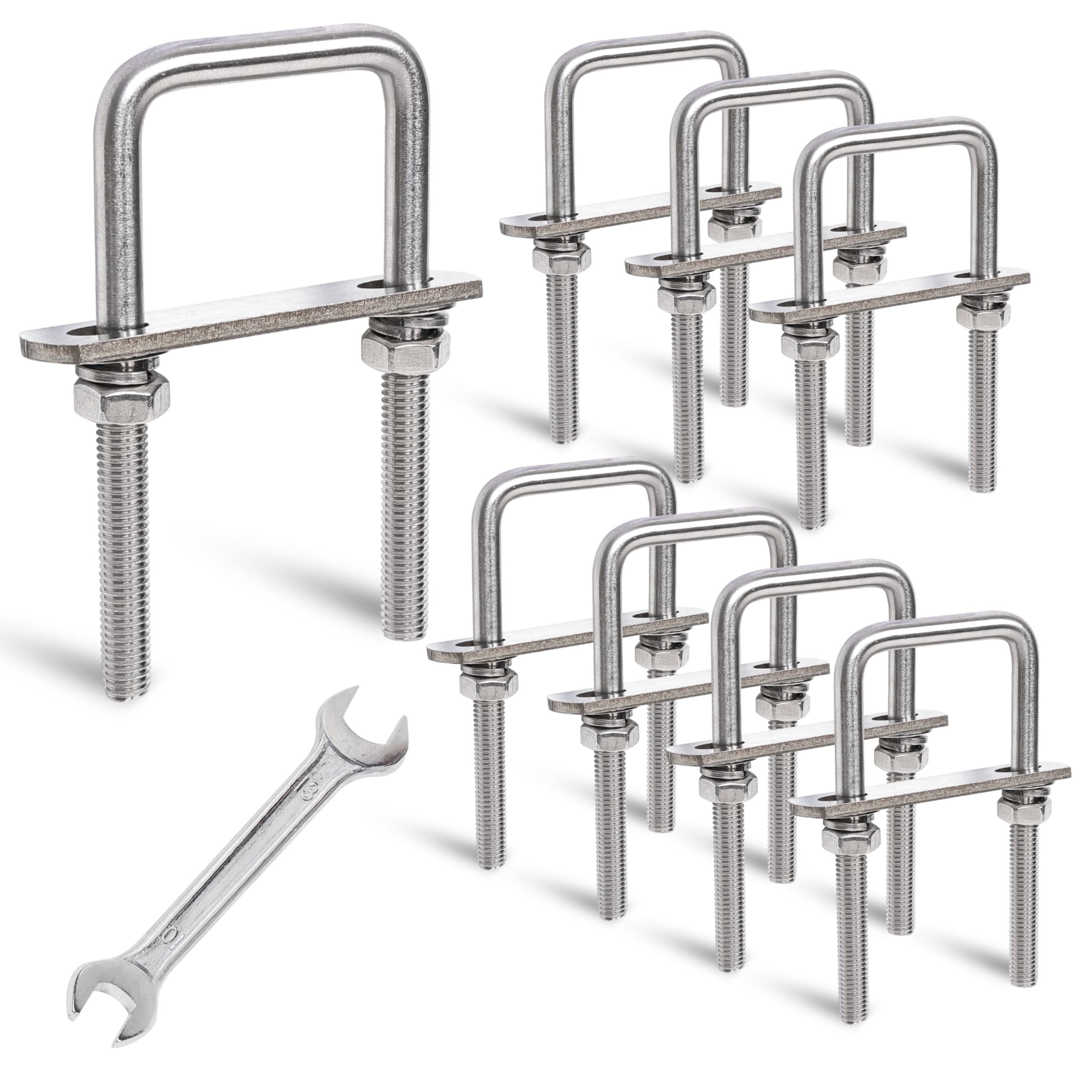 SRZTXU 8 Sets M8 Square U-Bolts,u-Bolts 1.5 inch Wide,304 Stainless Steel Square u-Bolts,with Nuts,Bolt Plate and washers (8, M8 x 40mm x 100mm)