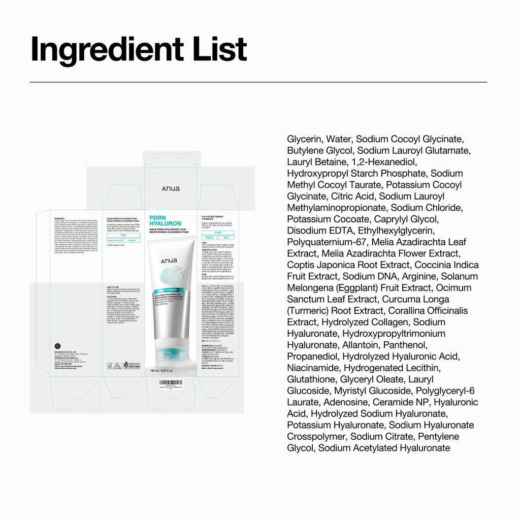 ANUA PDRN Hyaluronic Acid Moisturizing Cleansing Foam, Hydrating Facial Cleanser for Dry Skin, Daily Gentle Face Wash with Salmon DNA, Balancing & Pore Care, Korean Skincare (5.07 fl oz)