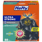 Hefty Ultra Strong 30 Gal Large Trash Bags, Black, White Pine Breeze, 50ct