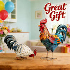 Shorayn Metal Rooster Statues, Outdoor Garden Metal Chicken Decor, Garden Sculptures Chicken Ornaments Yard Art for Backyard Patio Lawn Decorations, Set of 2