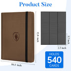 Premium 9 Pocket Card Binder for 540 Cards, Fabmaker PU Cover Trading Card Binder, Sturdy Card Collection Album, Sleek Card Holder Folders for Game Cards & Sports Cards, Brown