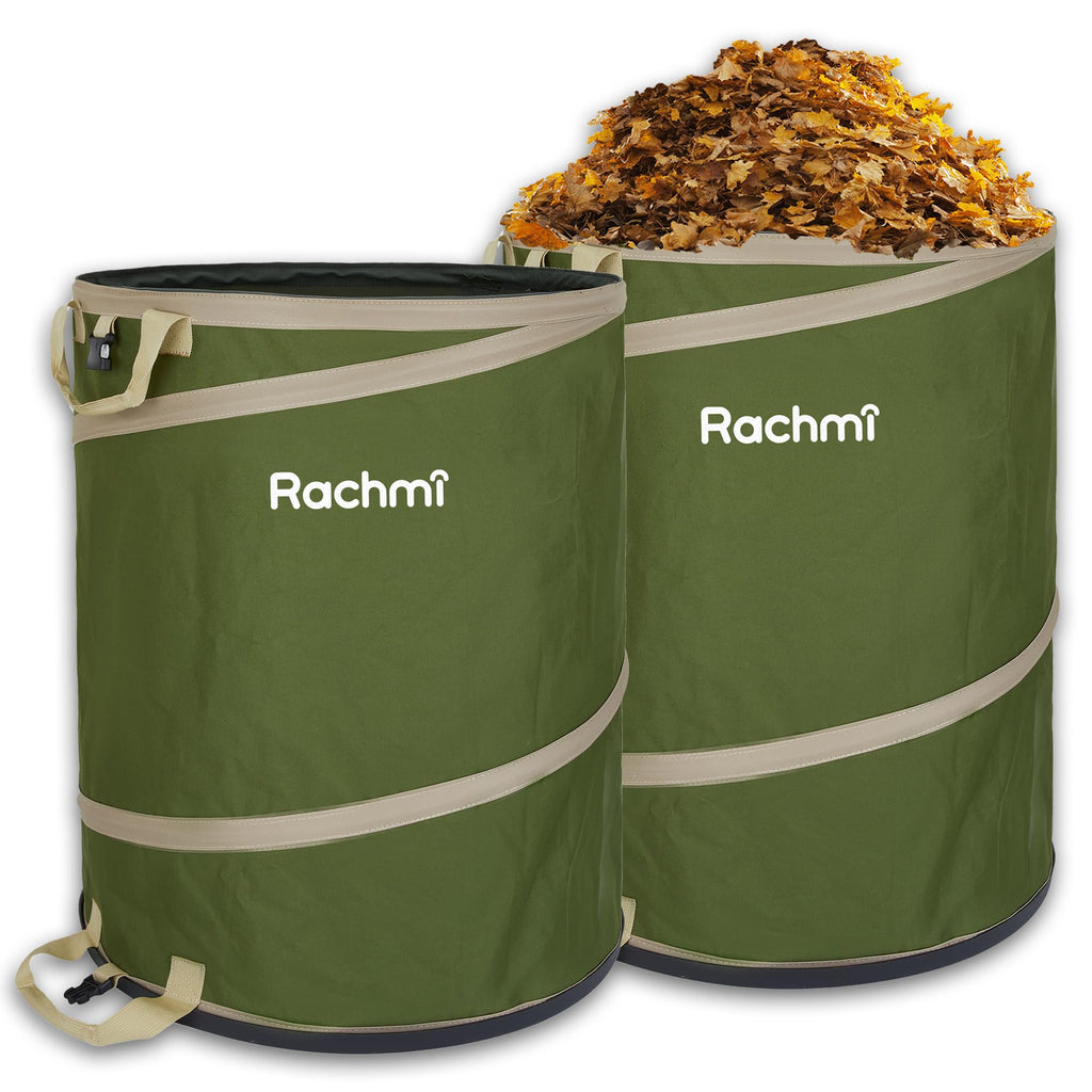 Rachmi 47 Gallon Collapsible Pop-Up Trash Can 2-Pack with Hard Bottom Green