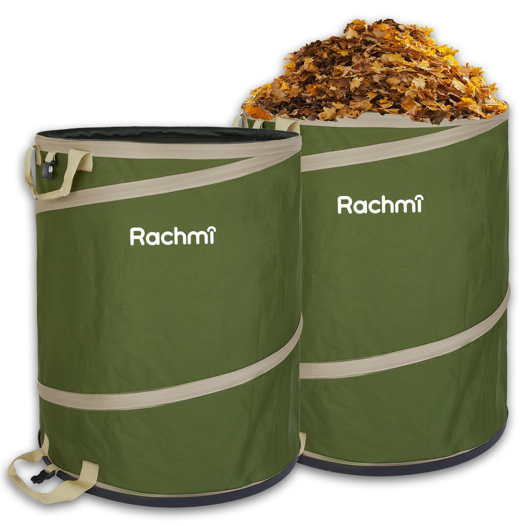 Rachmi 47 Gallon Collapsible Pop-Up Trash Can 2-Pack with Hard Bottom Green