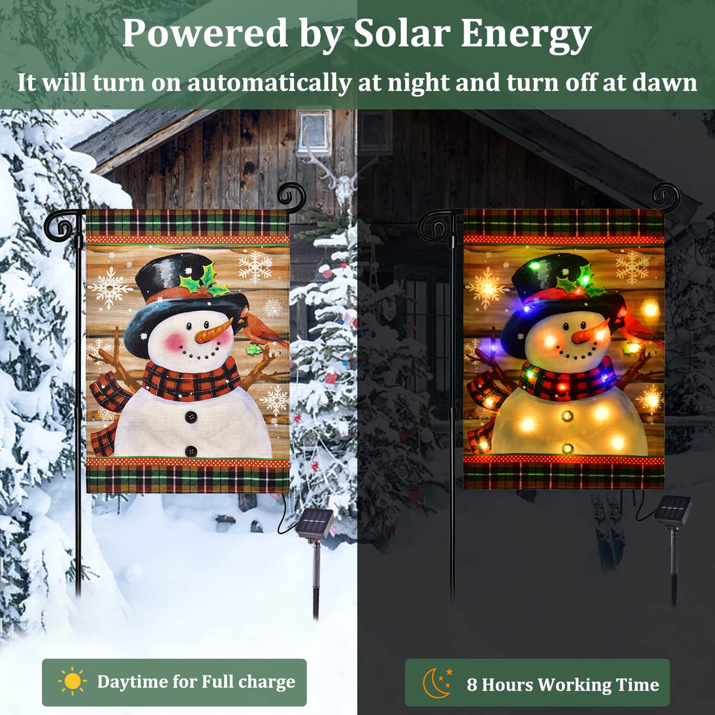 FLAGMESAGE Lighted Christmas Snowman Garden Flag Outdoor Decor, 12x18 In