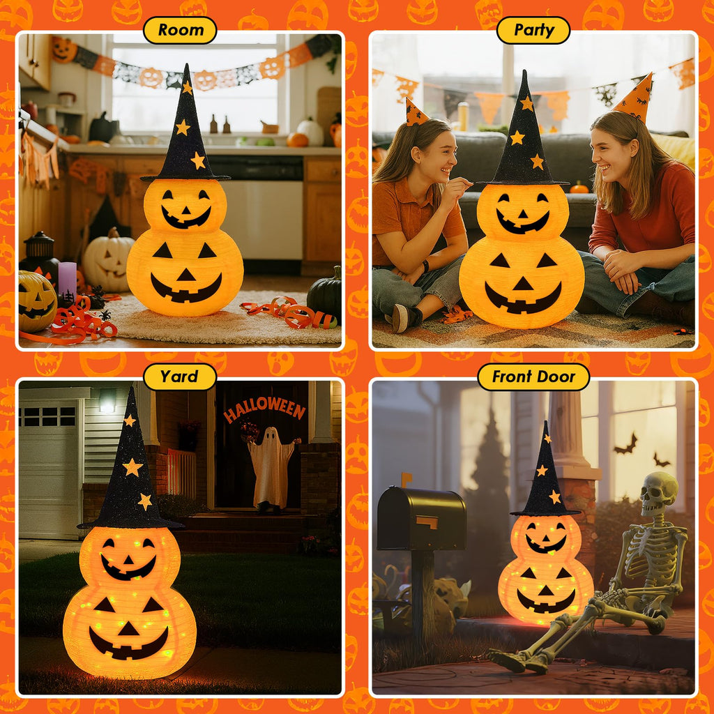 3FT Pumpkin Halloween Decorations Outdoor, 8 Modes Battery Operated Pumpkin Decorations, Collapsible Jack-o-Lantern Halloween Lights for Home, Party, Yard, Porch Thanksgiving Fall Decorations