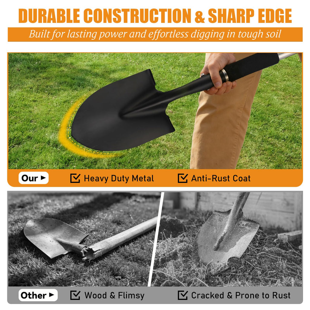 Garden Shovels for Digging, 31 Inch Small Shovel, Heavy Duty Metal Digging Shovel with D-Handle Grip, Short Kids Shovels for Digging, Mini Spade Shovel for Gardening, Camping, Beach, Car, Snow Removal