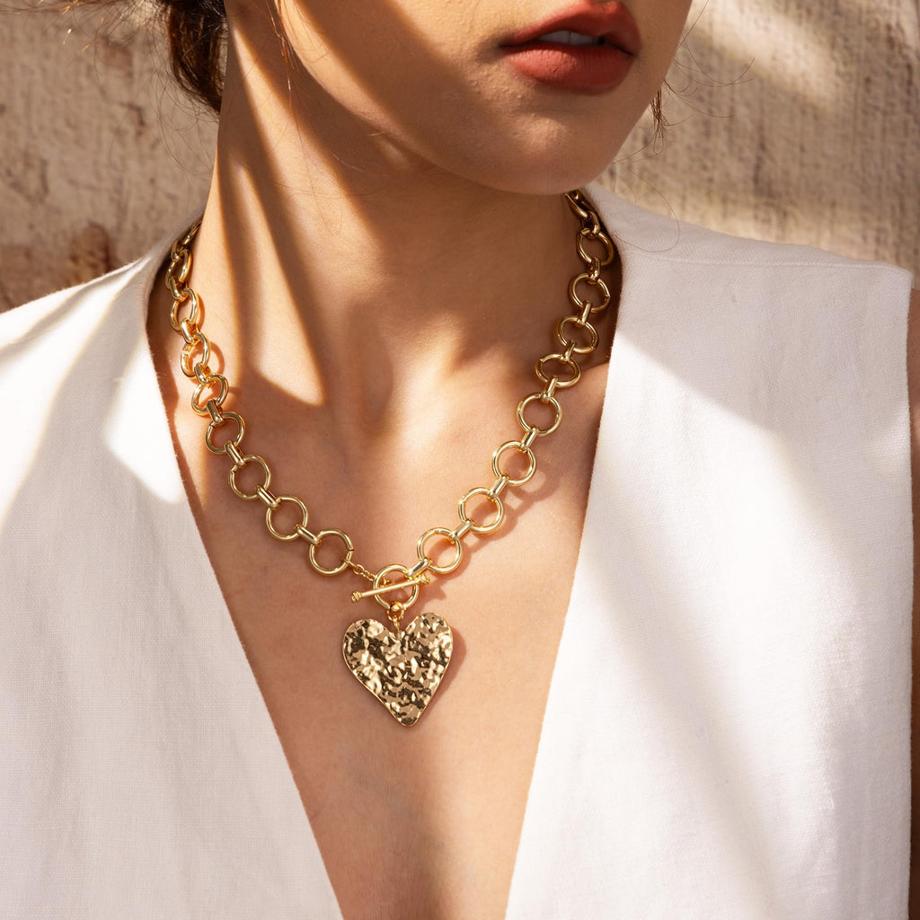 Robaice Chunky Heart Necklace for Women，14K Plated Gold Chain Necklaces