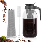 QHH Cold Brew Coffee Maker, 64 oz Mason Jar Pitcher with Stainless Steel Filter, Pour Spout Handle Lid, Airtight & Leak-Proof for Iced Coffee,Tea & Lemonade