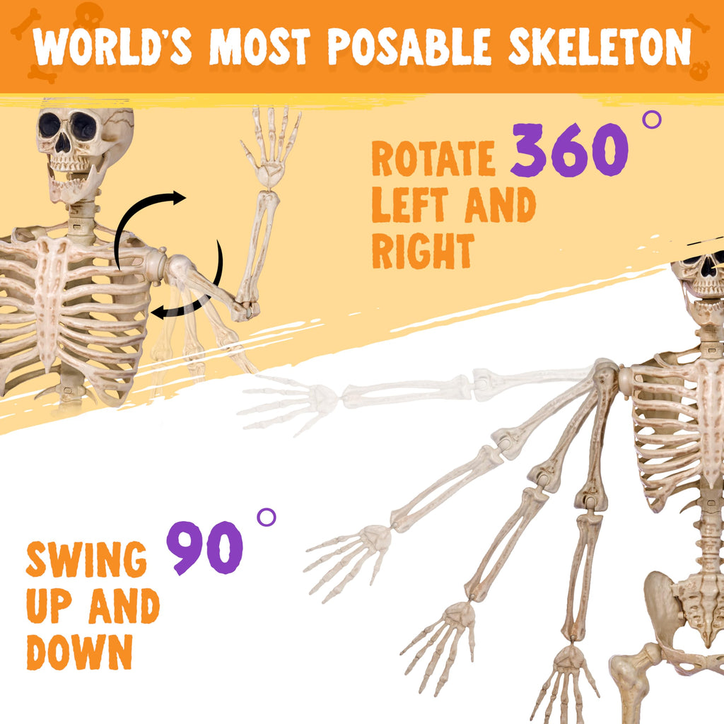 JOYIN 5 FT Halloween Skeleton Life Size, Stayable Posable Skeleton Decor, Full Body Movable Joints Giant Skeletons for Halloween Decoration Outdoor, Haunted House Prop, Spooky Scary Graveyard Party