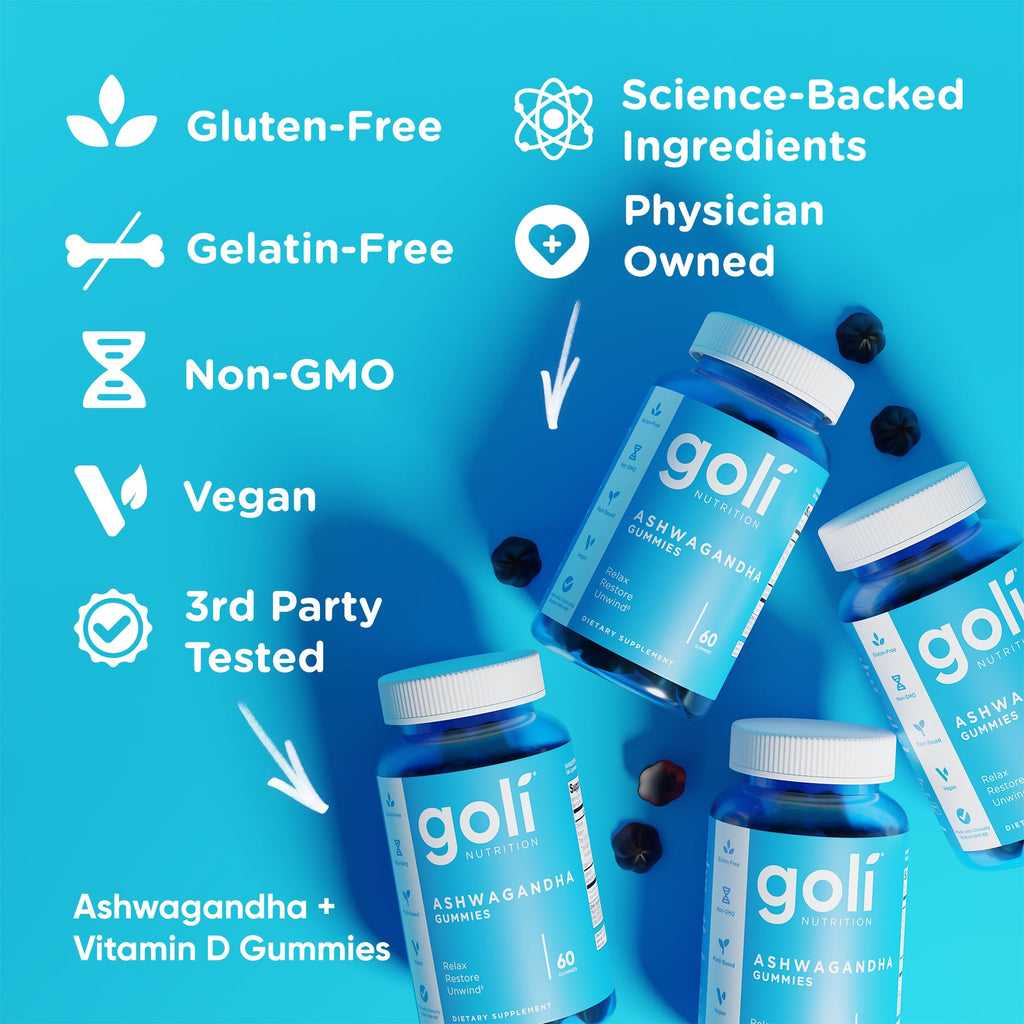 Goli Ashwagandha Gummies with KSM-66 and Vitamin D - Premium Root Extract - Vegan, Non-GMO - Mixed Berry Flavor - 60 Count (2-Pack, 120 Total)