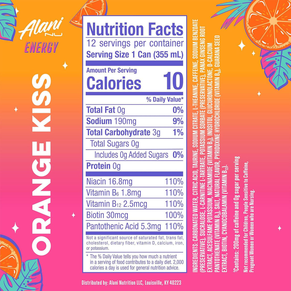 Alani Nu Orange Kiss Sugar Free Energy Drink (Pack of 12)