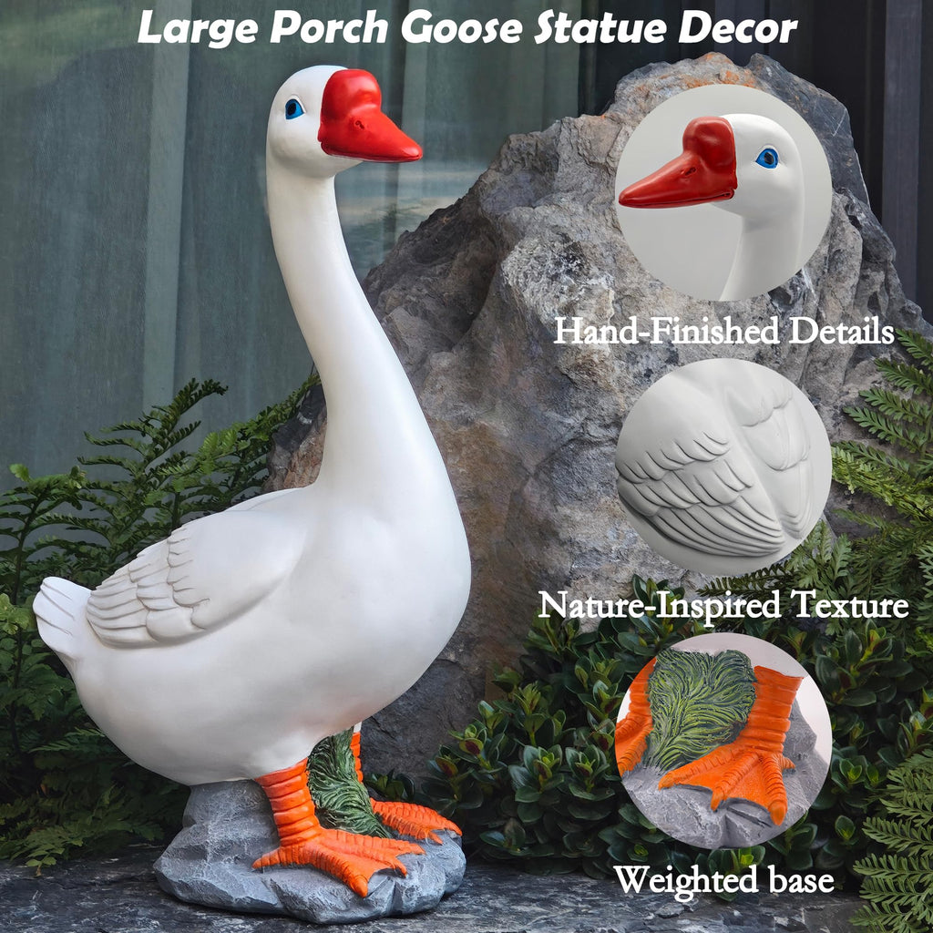 20" Large Porch Goose Statue Decor, White Lifelike Resin Goose Sculpture