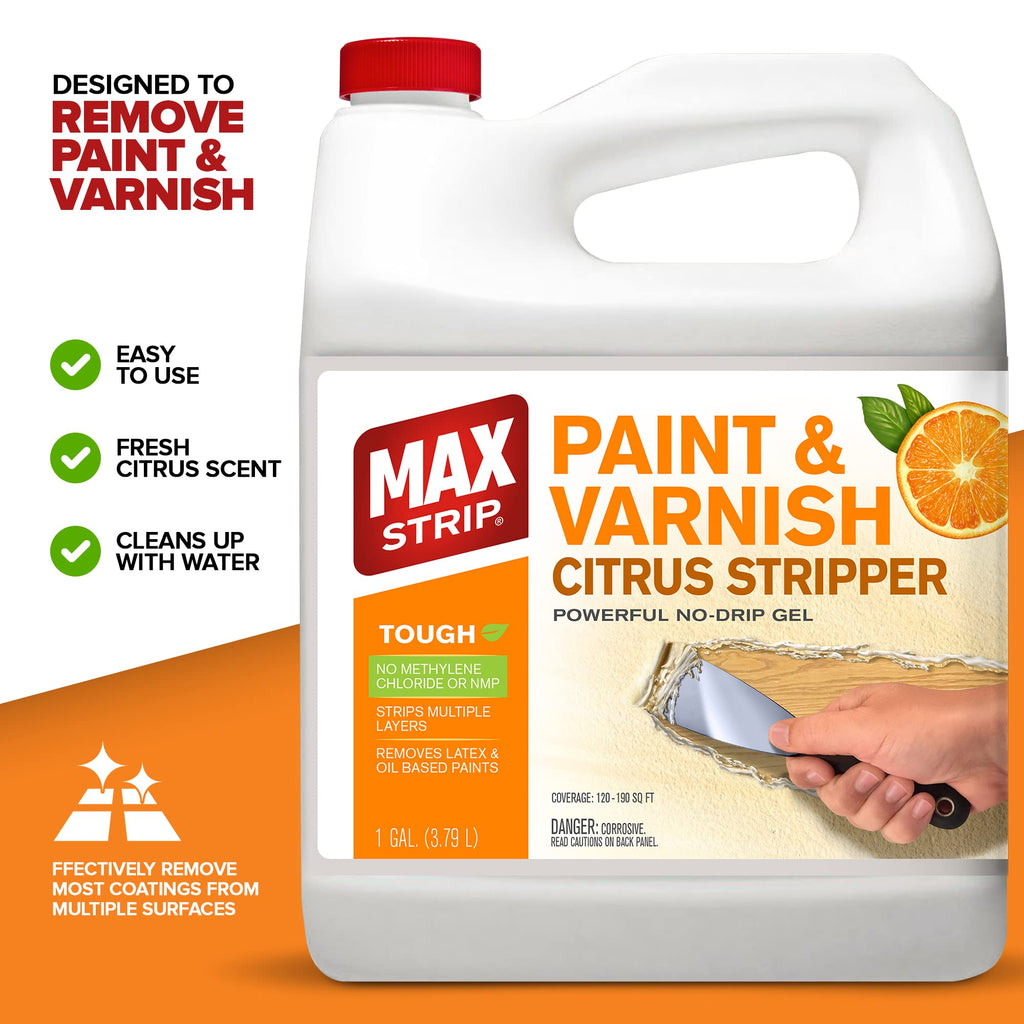 Max Strip Paint & Varnish Citrus Stripper - 1 GALLON - Strips Multiple Layers - Removes Latex and Oil Based Paints - No Methylene Chloride No NMP Powerful No Drip Gel Formula